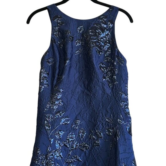 Teri Jon Rickie Freeman Blue Black Floral Jacquard High Low Gown Size 2 Dress - Picture 4 of 12